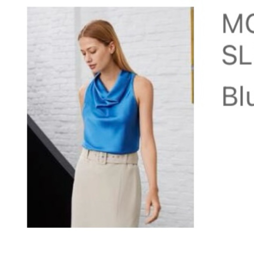 Motf shein poly satin gathered cowl neck tank top electric blue small